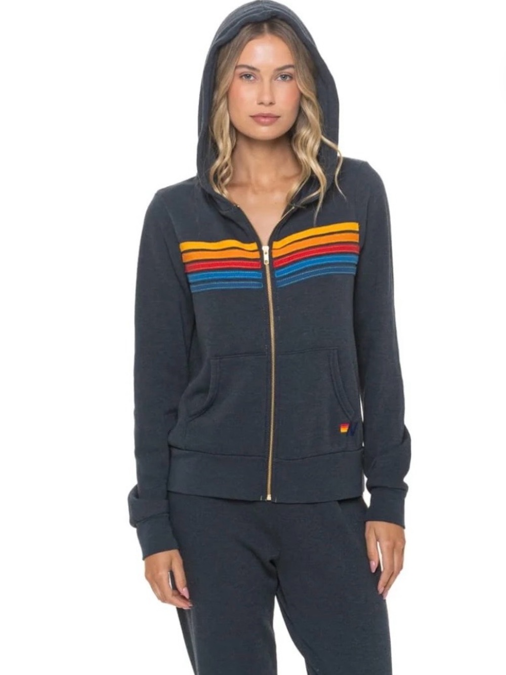 🌺 SALE 🌺 Aviator Nation 5 Stripe Hoodie in Charcoal size small unisex